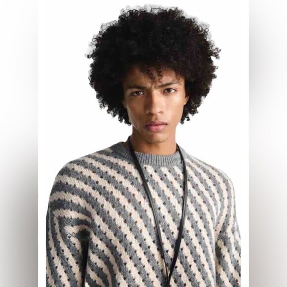 NWT ZARA Openwork Striped Pullover Knit Sweater‎ Open structure spun fabric Sz L - Picture 3 of 13